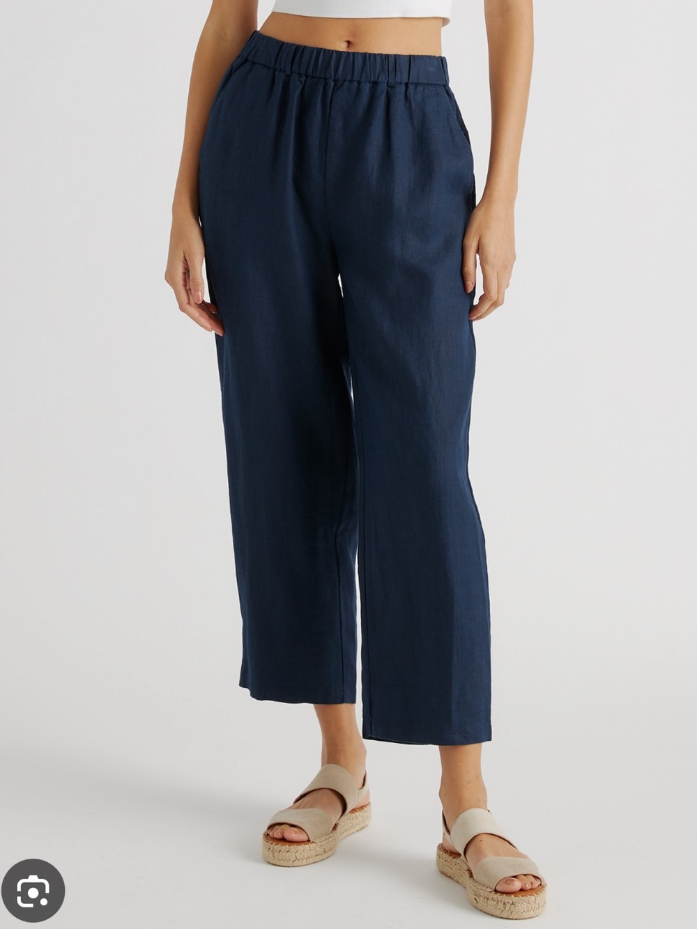 Quince Navy Blue 100% Linen Wide Leg Crop Pants Size 1X Like New